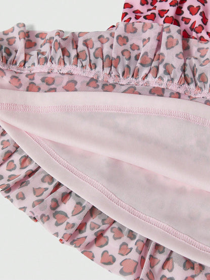 ROMWE J-Fashion Camiseta de tirantes con lazo y estampado de leopardo para mujer, perfecto para el Día de San Valentín