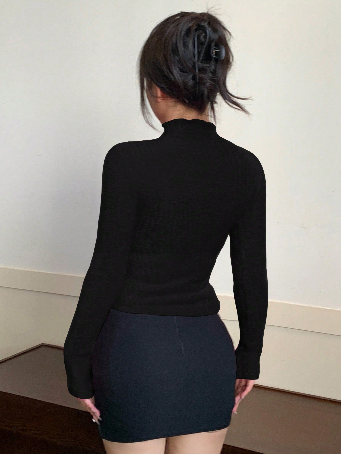 DAZY Nueva vestimenta de oficina de primavera para mujer - Camiseta de cuello slim fit