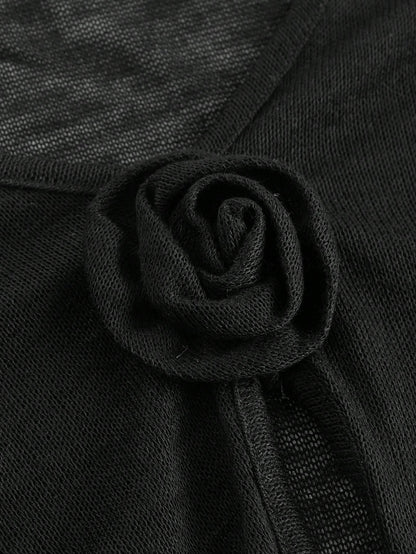 SHEIN MOD 1 pieza Cárdigan de manga larga con estampado floral 3D, de gasa y tejido de punto negro para mujer
