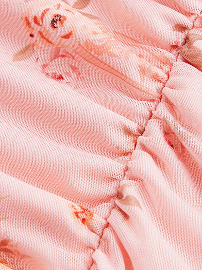 SHEIN MOD Vestido corto de cuello halter con volantes y estampado de flores y paisley, vestido de fiesta, vestido floral rosado, vestido corto, vestido estilo dinero antiguo, vestido corto occidental, vestido básico, vestido sexy