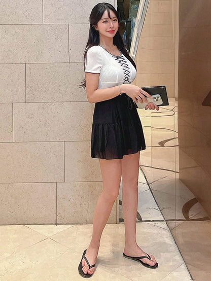 Camiseta de mujer sexy con manga corta y lazo para el verano y citas