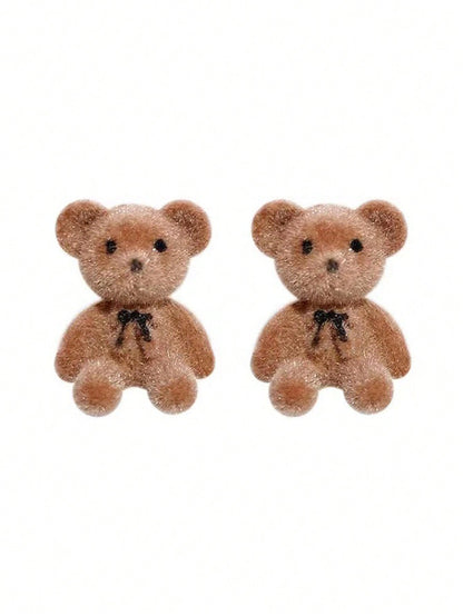 1 par de aretes de oso de peluche lindos, buen accesorio para uso diario de niñas