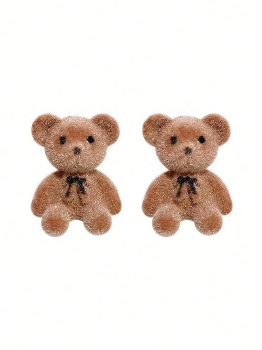 1 par de aretes de oso de peluche lindos, buen accesorio para uso diario de niñas