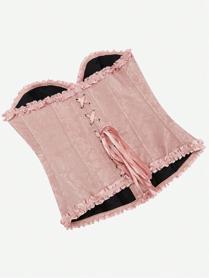 Corpiño de busto alto clásico, corsé sin tirantes con ajuste ceñido, ajustado con boning y ribete de volantes, adecuado para vestidos de gala, fiestas de disfraces y ropa exterior