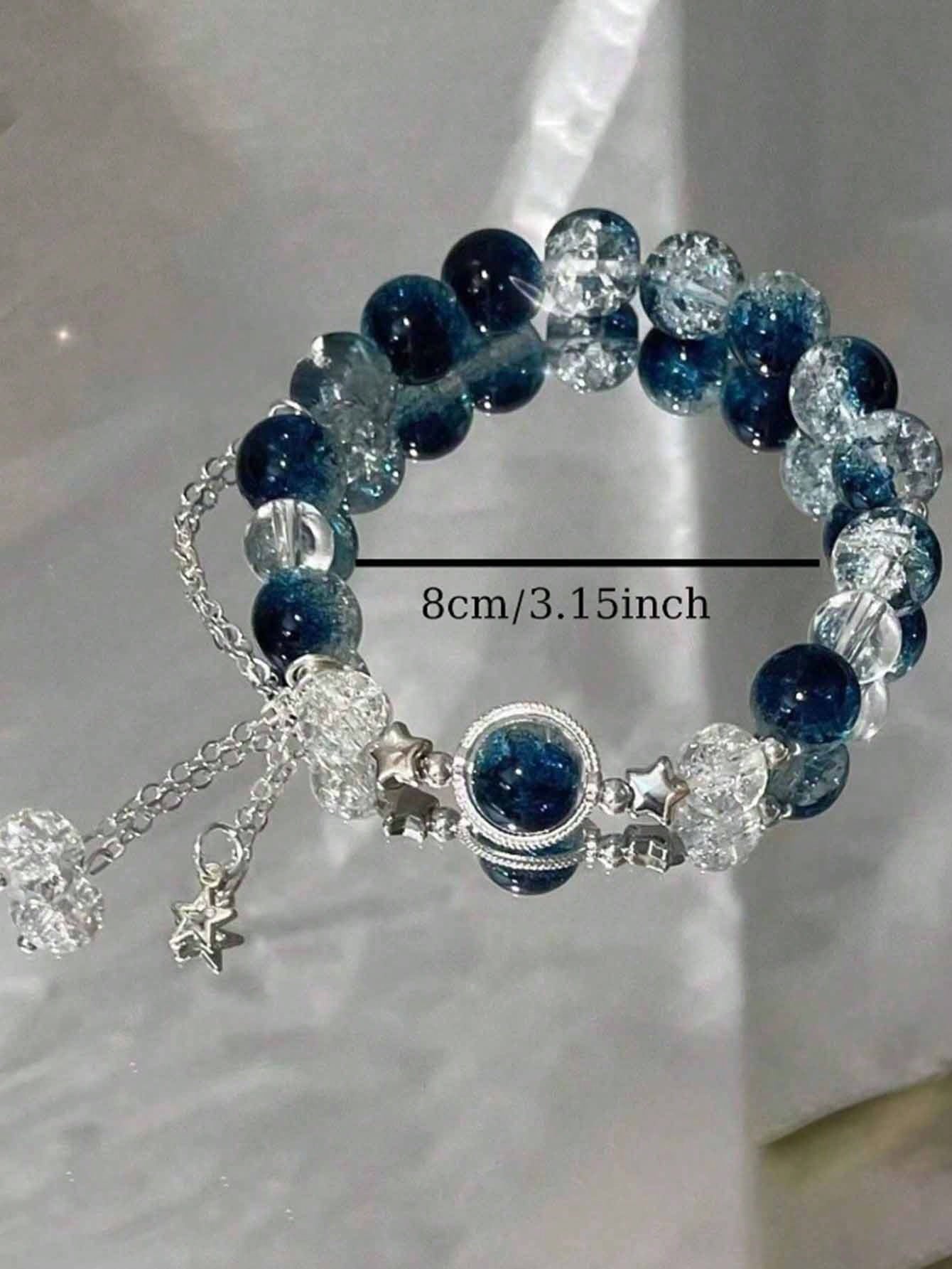 1 pulsera simple de cristal natural de ojo de gato a la luz de la luna azul, pulsera colgante de estrella versátil y elegante, joyería de mano adecuada para que las niñas se la pongan