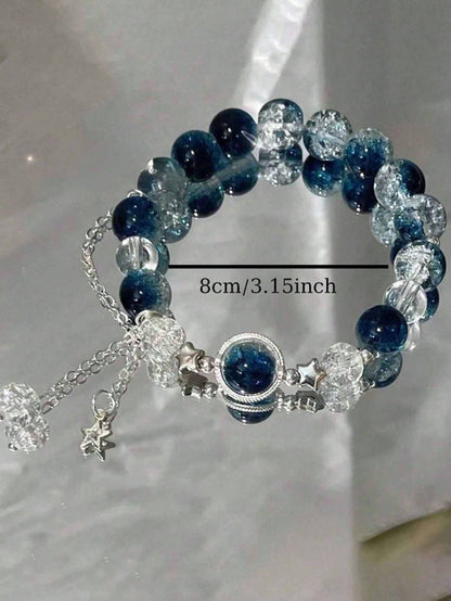 1 pulsera simple de cristal natural de ojo de gato a la luz de la luna azul, pulsera colgante de estrella versátil y elegante, joyería de mano adecuada para que las niñas se la pongan