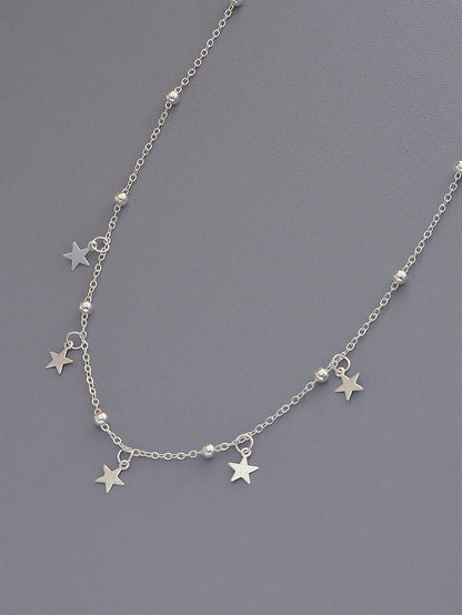 1 Pieza Collar De Plata Con Colgante De Estrella De Cobre Metálico Minimalista De Moda Para Mujeres Y Niñas, Regalos Para Citas, Vacaciones, Fiestas, Festivales, Uso Diario Y Colección De Joyas.