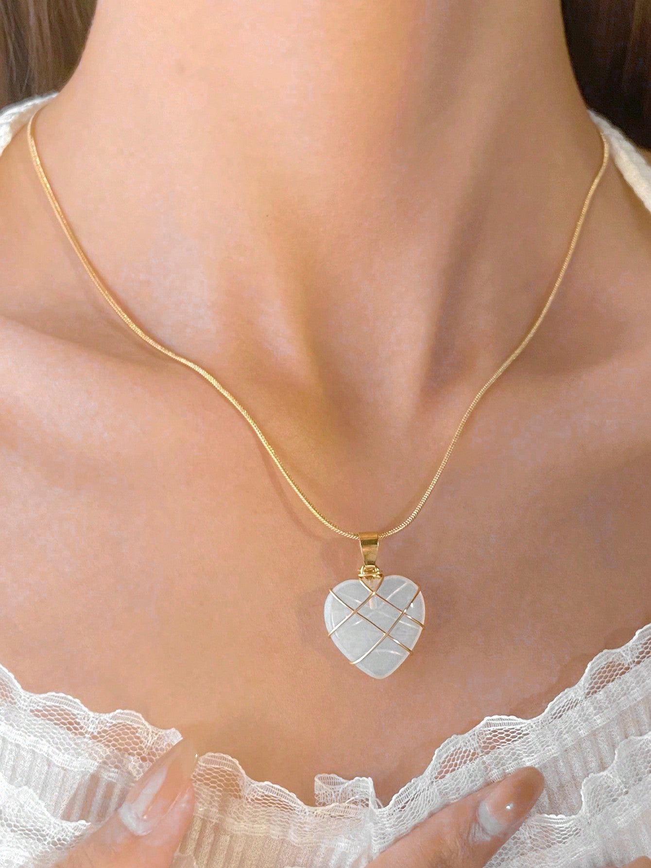 1 pieza Collar de clavícula con diseño envolvente en forma de corazón de cristal y cuarzo rosa, joyería única pero elegante para San Valentín