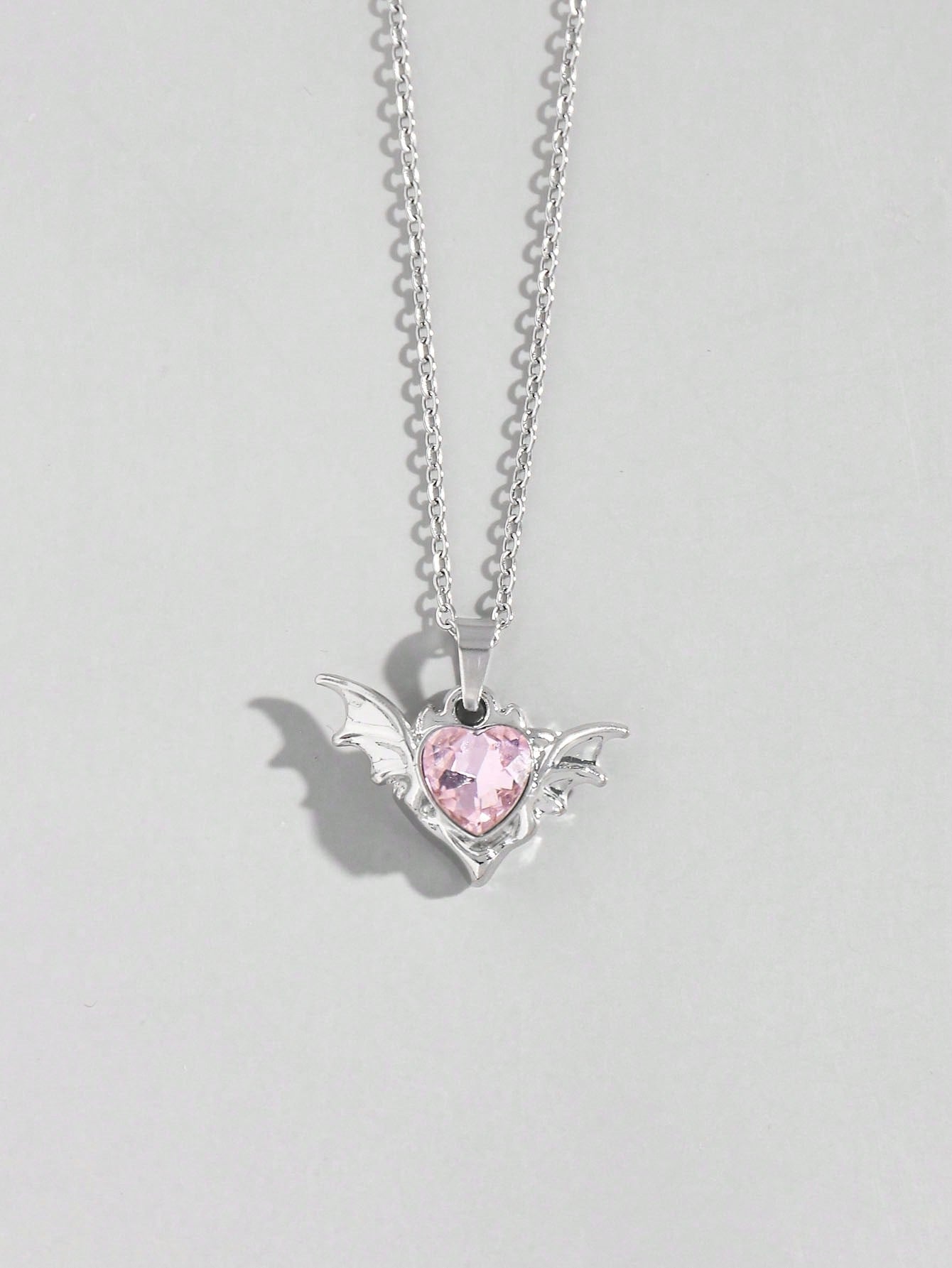 ROMWE Kawaii Set de 3 collares de corazón con detalle de lazo de cristal de color rosa con incrustaciones de estilo europeo y estadounidense INS, perfecto para San Valentín