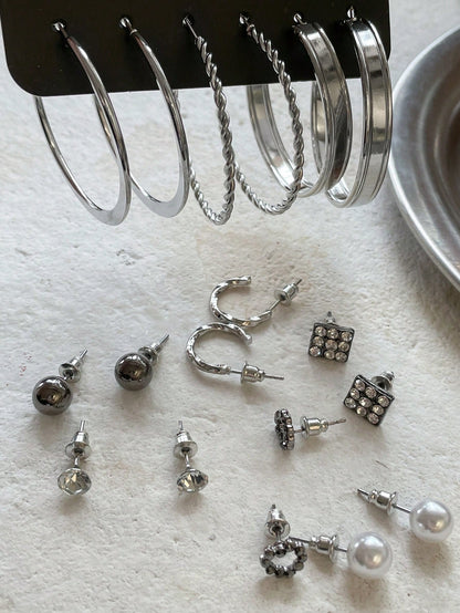 DAZY Conjunto De 9 Pendientes Elegantes De Perlas Sintéticas Y Diamantes De Imitación Para Mujeres