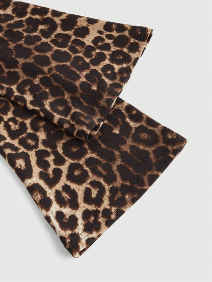 ROMWE Grunge Punk Camiseta de manga larga con diseño de cintura ceñida, cuello drapeado hueco, bajo asimétrico y estampado de leopardo de moda Y2K sexy