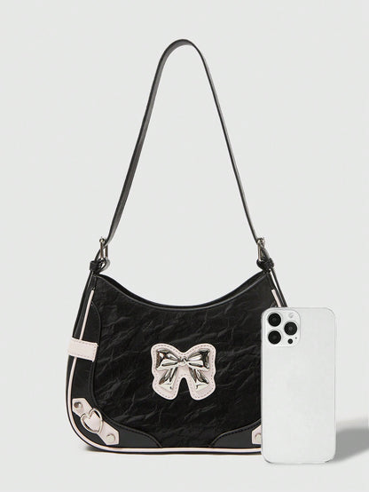 ROMWE Kawaii 1 pieza Bolso cruzado de hombro y axila con decoración de moño elegante, adecuado para citas y el Día de San Valentín