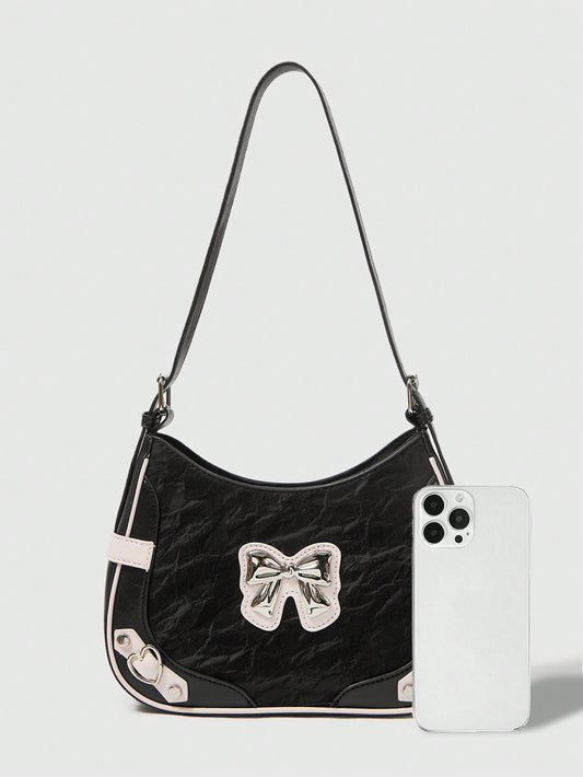 ROMWE Kawaii 1 pieza Bolso cruzado de hombro y axila con decoración de moño elegante, adecuado para citas y el Día de San Valentín