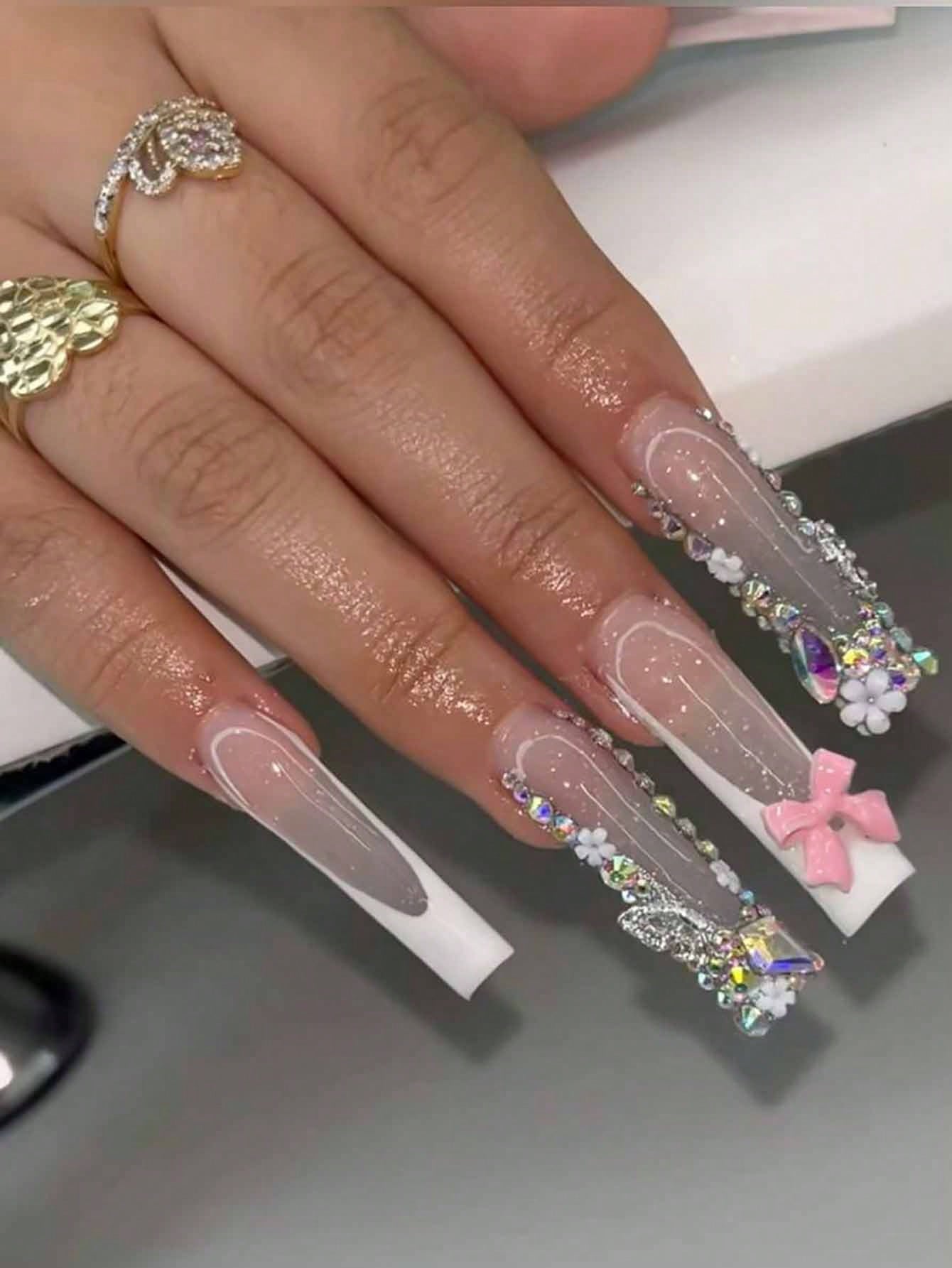Láminas de uñas de cristal con lazo de brillantes de colores, cristales de brillantes AB para uñas, joyería de uñas en 3D con lazo de brillantes, diamantes de imitación planos con lazo para pulido de uñas