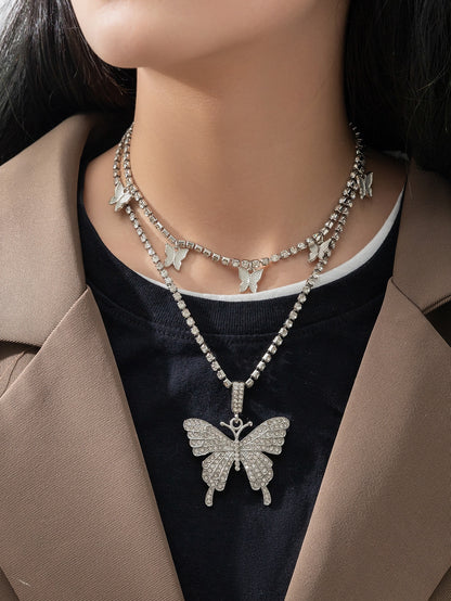 ROMWE 2 piezas Collar con diseño de diamante de imitación con diseño de mariposa