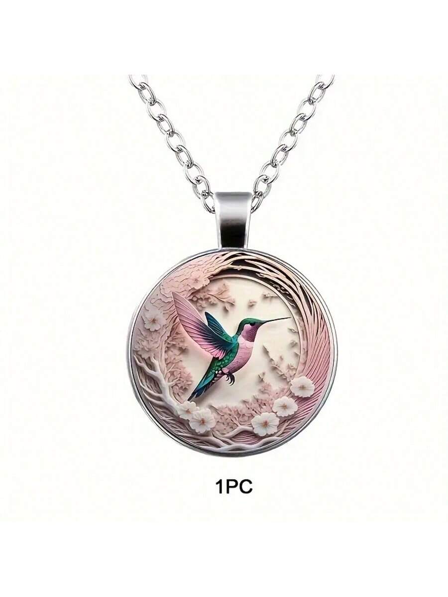 suteyi 1 Pieza Lindo Collar Colgante Redondo Con Patrón De Colibrí En Colores, Estilo Bohemio, Regalo Especial De Acción De Gracias Y Cumpleaños Para Chicas