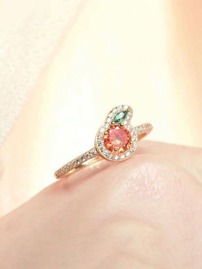 Anillo de oro con decoración de diamantes cúbicos de circonio y manzana en forma de caja de regalo, adecuado para uso diario de las mujeres y como regalo