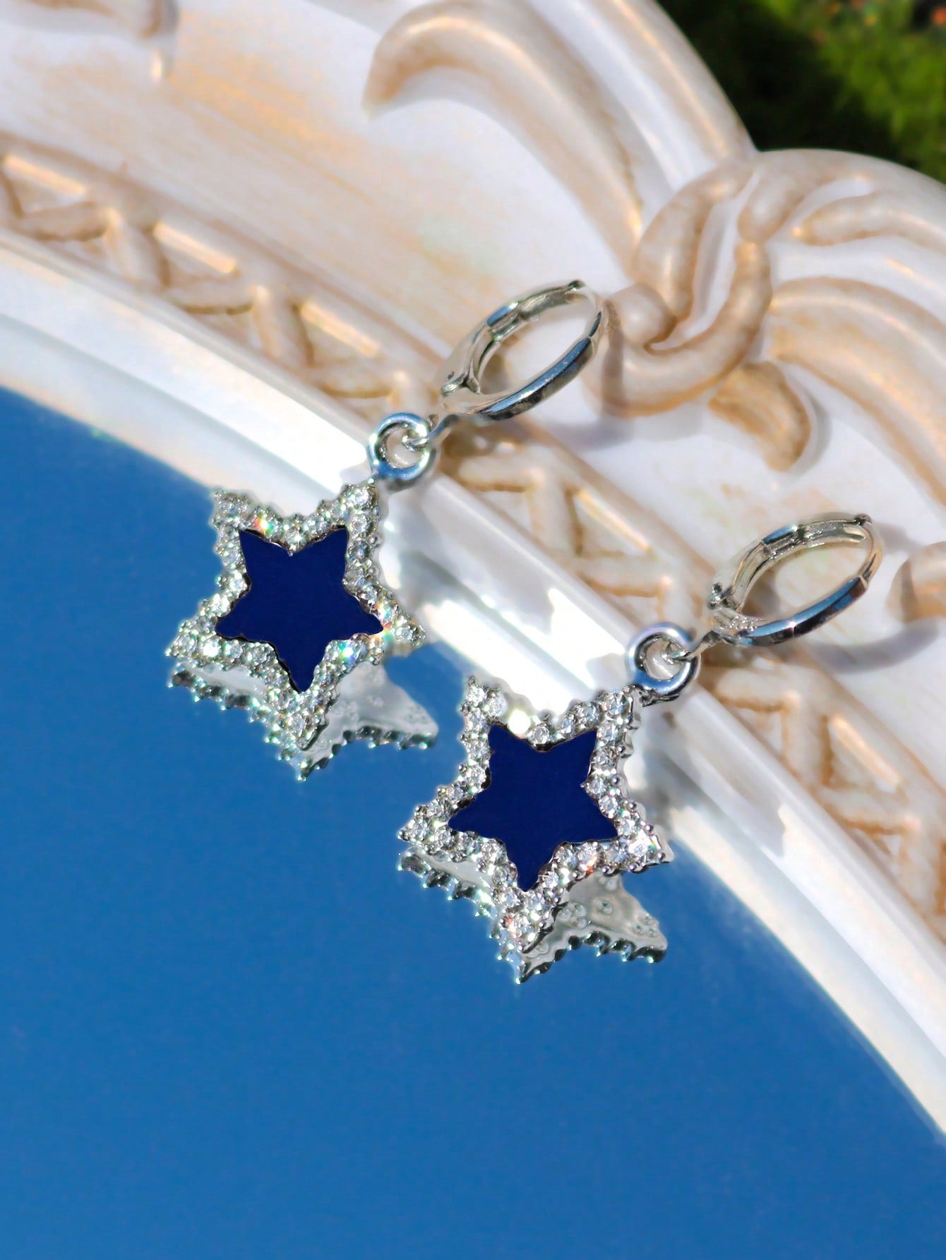 ROMWE Street Life 1 par Pendientes largos moda aleación de zinc con estrella con diseño de diamante de imitación para mujeres para decoración diaria