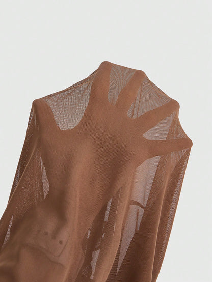 ROMWE Grunge Punk Top De Malla Transparente Con Estampado De Letras Para Vestimenta Informal Y Actividades Al Aire Libre