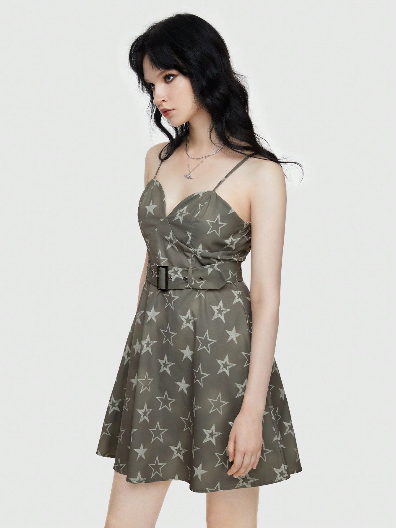 ROMWE Grunge Punk Vestido Camisola Con Diseño De Cinturón Y Estampado De Estrellas Estilo Exterior