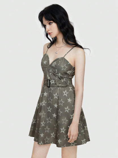 ROMWE Grunge Punk Vestido Camisola Con Diseño De Cinturón Y Estampado De Estrellas Estilo Exterior