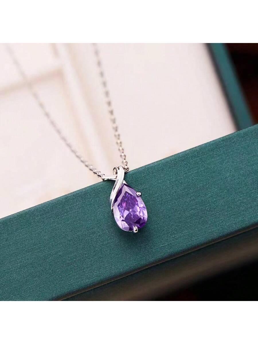 1 pieza Collar de compromiso para mujer, colgante con decoración de circonita cúbica de metal color plata clásico, regalo de joyería para compromiso/boda/cumpleaños/aniversario