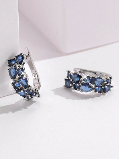 1 par de aretes de moda "Mona Lisa" engastados con zirconia azul para mujer, niña, diario, viaje, banquete, fiesta de graduación, boda, joyería de regalo