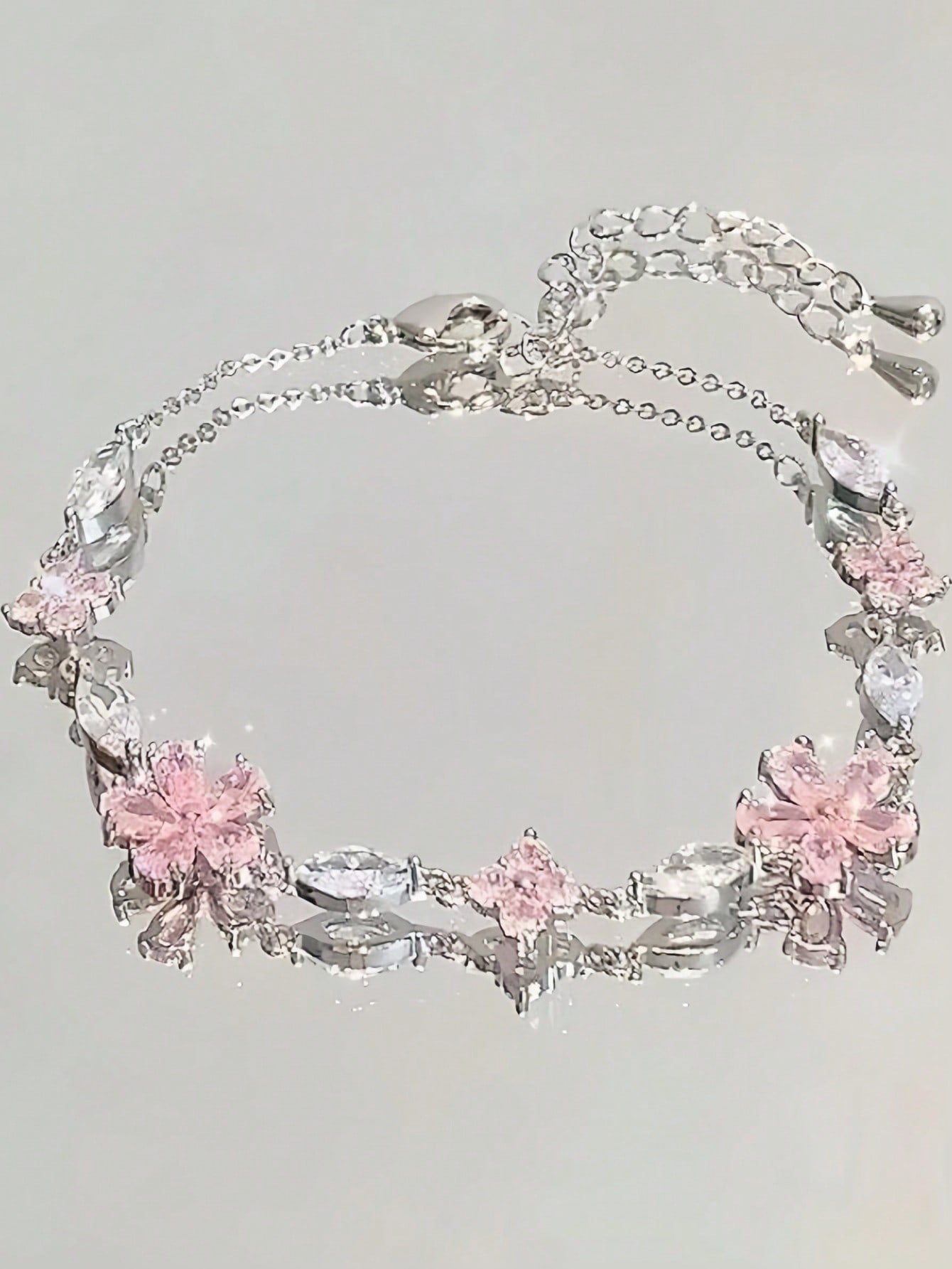 1 Pieza Pulsera De Lazo De Flor De Cerezo De Circonio Cúbico Rosa Para Mujeres, Diseño Minimalista De Moda Al Estilo Ins, Adecuado Para Usar A Diario Y Como Regalo Entre Amigas