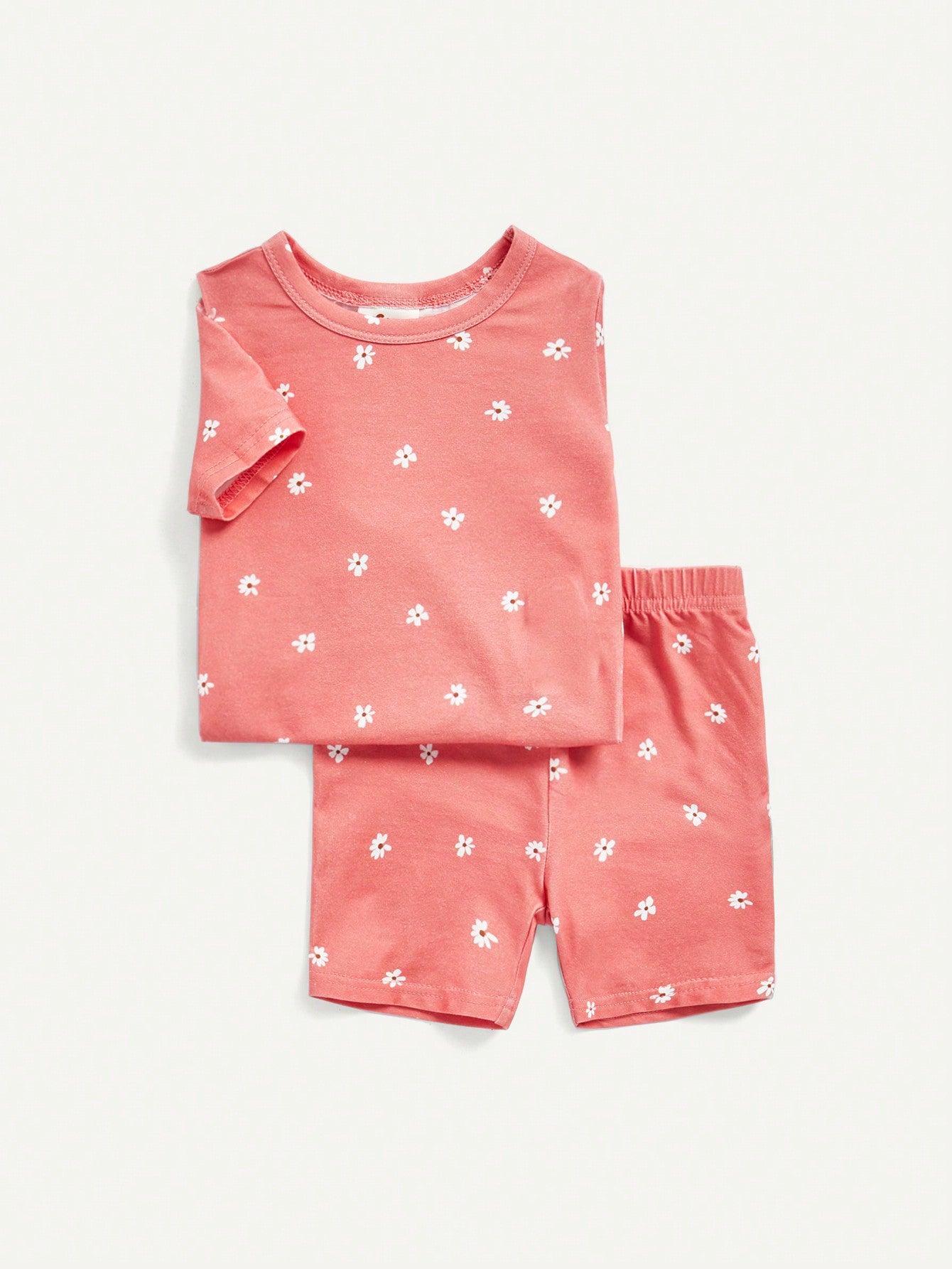 Cozy Pixies Conjunto de pijama ajustado para bebé niña, parte superior de manga corta con cuello redondo con diseño floral y shorts, 4 piezas