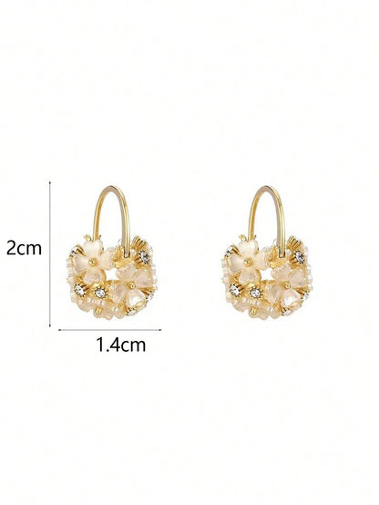 1 Par De Aretes De Lujo Y Moda Con Forma De Flores En Estilo De Bosque, Esfera Incrustada Con Diamantes De Imitación