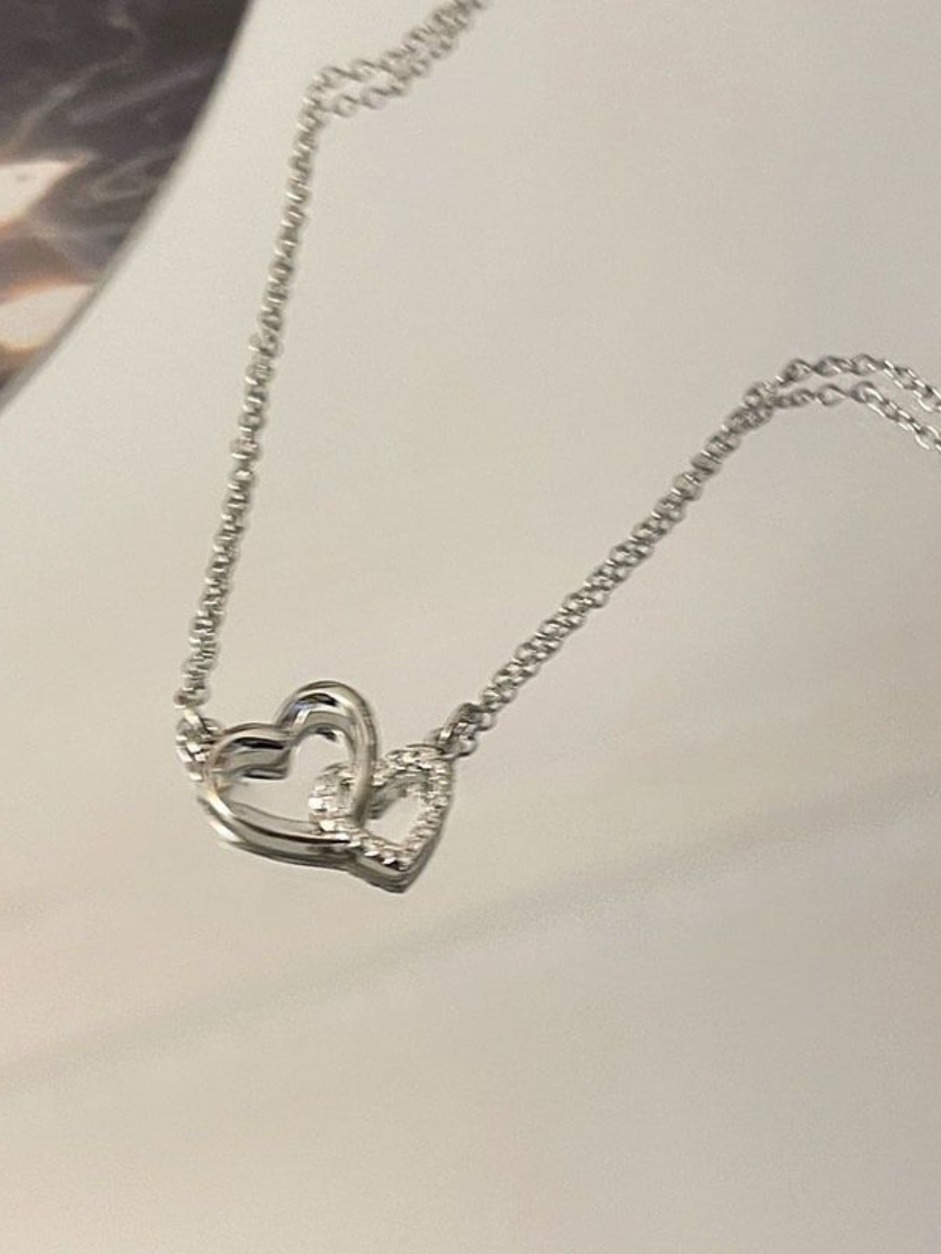 1 Pieza Collar De Colgante De Corazón De Doble Anillo Con Un Diseño Tierno Y Dulce Y Circonias Cúbicas