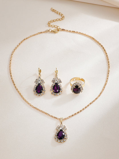 4 piezas/set collar con diseño de gota de agua, pendientes, anillo y pulsera, conjunto de joyería para mujer, fiesta, boda, novia, regalo