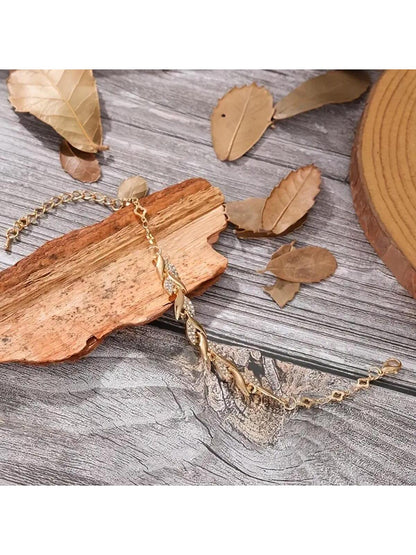 hoja Pulsera , europeo y americano moda Joyas nupciales Mujer con diamante de imitación incrustado Pulsera
