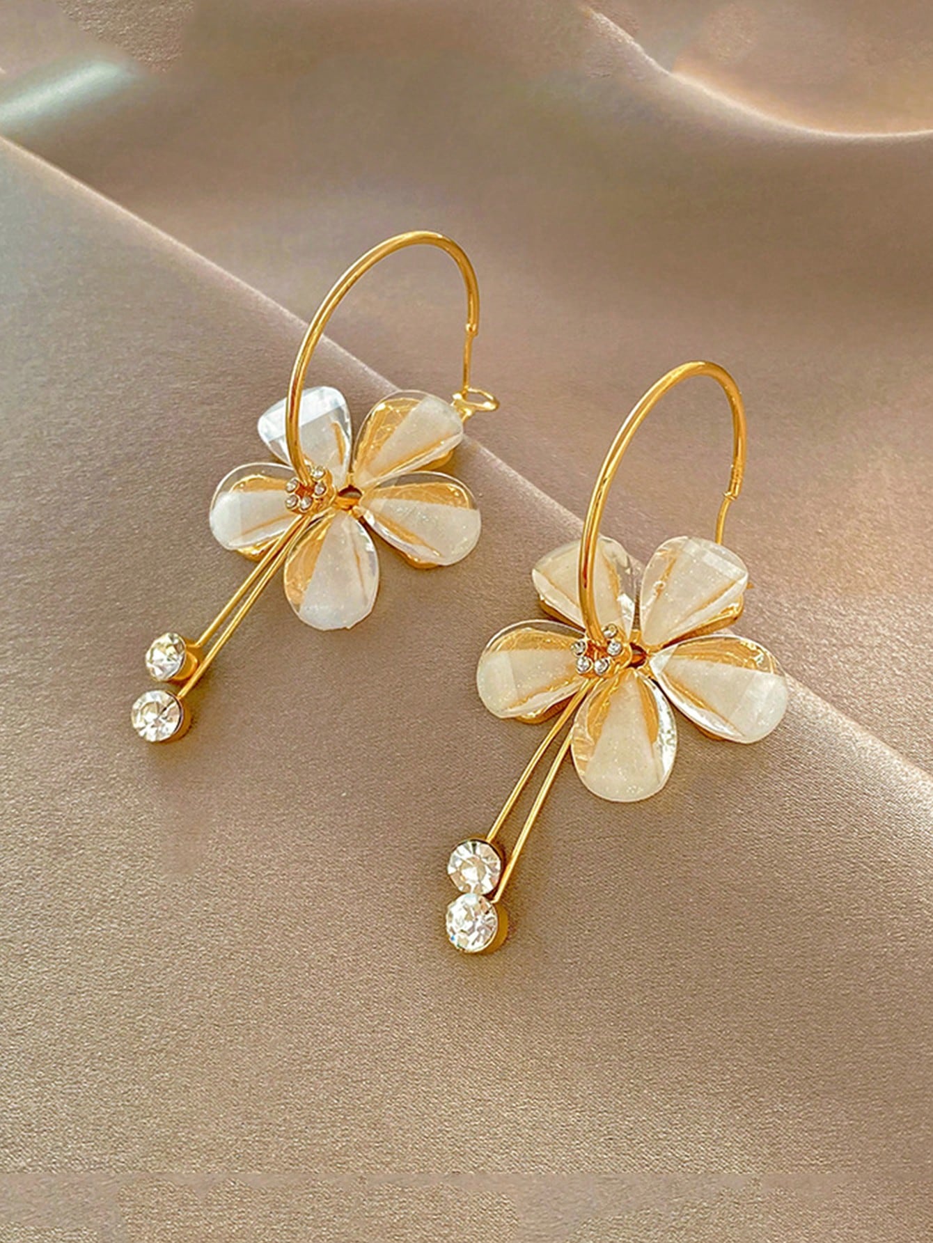 1 par Pendientes largos moda de acero inoxidable con diamante de imitación & flor para mujeres para decoración diaria