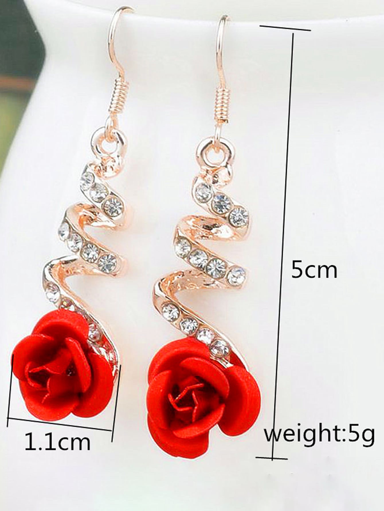 1 par de aretes colgantes con flor de rosa roja elegante, accesorios versátiles para fiesta