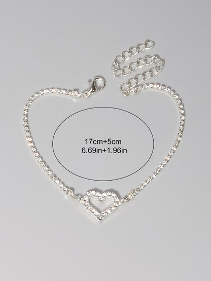 Pulsera temática del Día de San Valentín Corazón hueco lleno de diamantes de imitación brillantes Pulsera de cadena ajustable para su ser querido