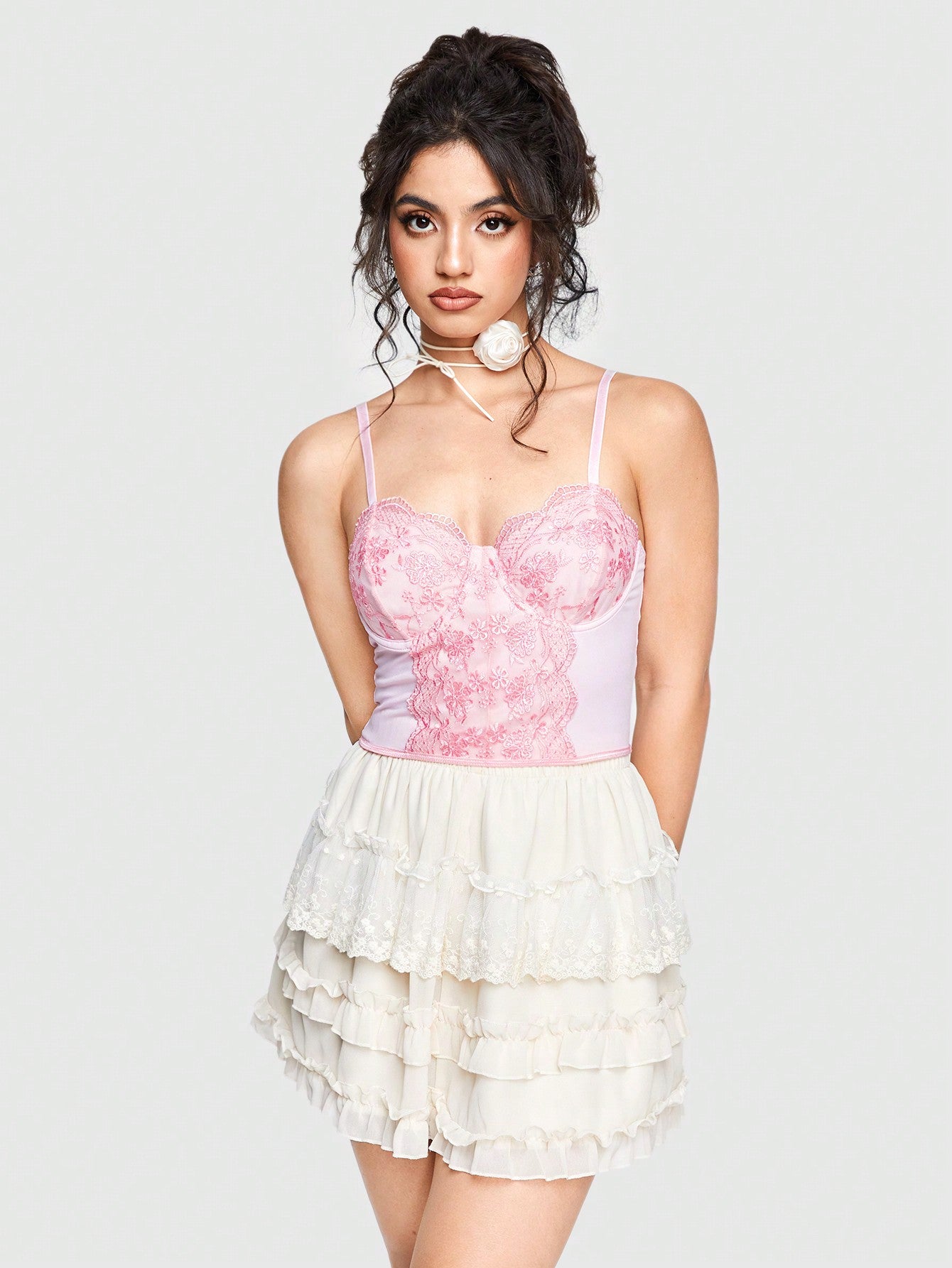 ROMWE Kawaii Camiseta Sin Mangas Con Encaje, Dulce Y Sexy Con Correas De Espagueti En Forma De Corazón