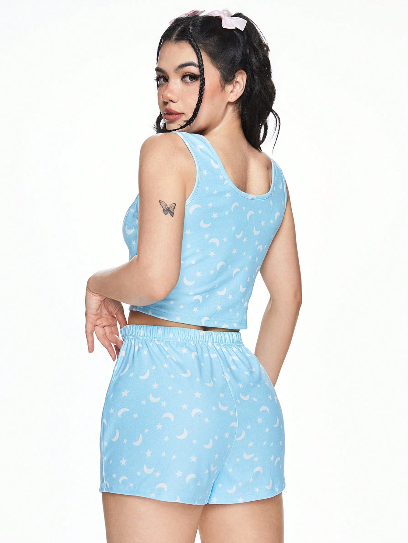ROMWE Kawaii Precioso conjunto de pijama de mujer con sudadera con capucha y shorts de felpa cálida y cómoda con cordón