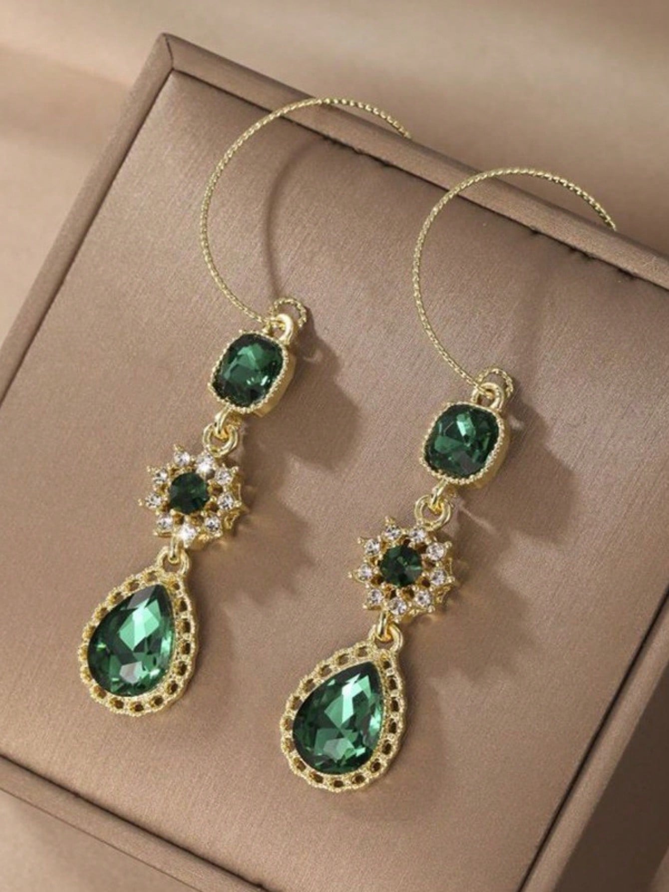 3 Piezas/set Conjunto De Collar Y Aretes De Color Verde Oscuro