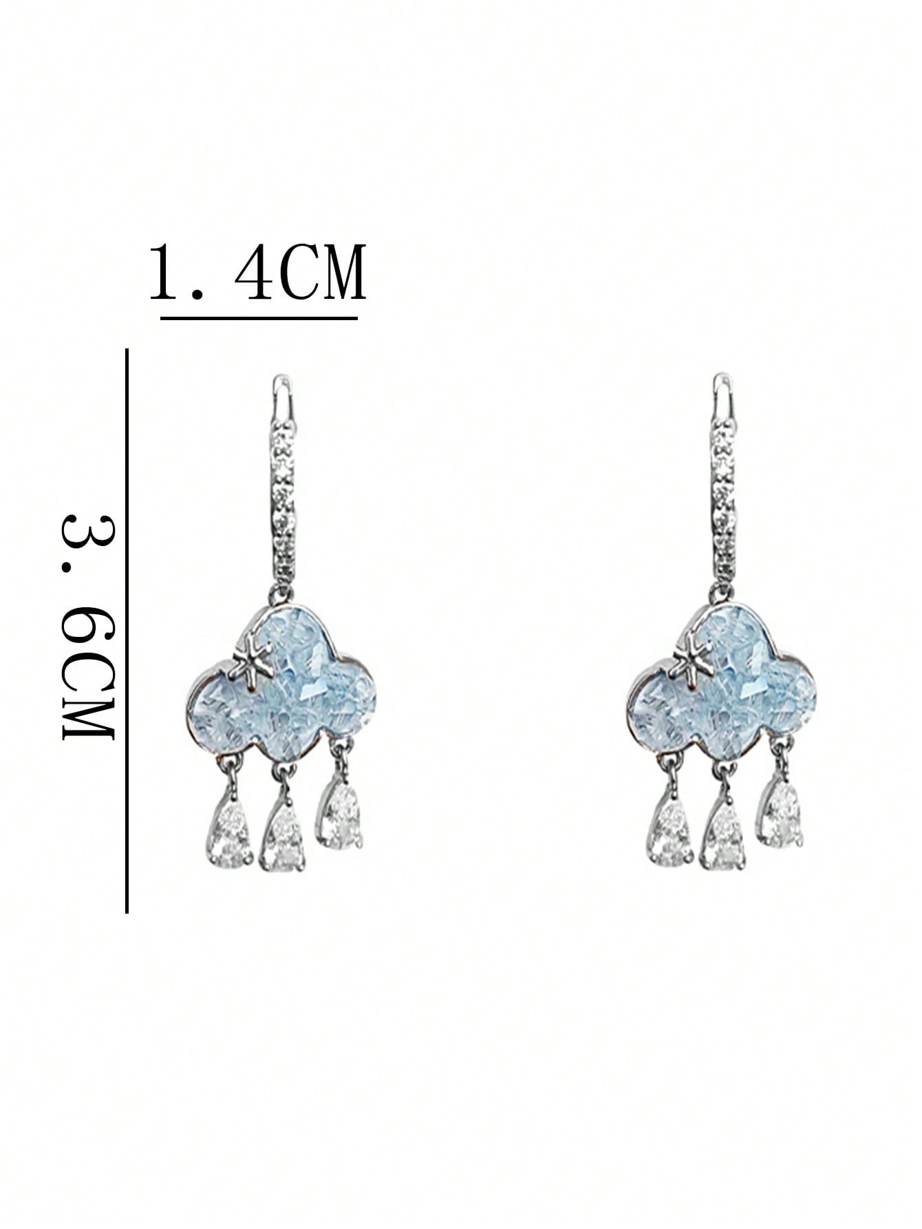 1 par de aretes con gotas de borla con nubes de rhinestone azul de diseño único, ¡Hermosos!