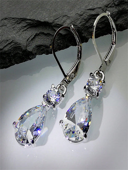 2 piezas Pendientes de clip de oreja con colgante de lágrima de cubic zirconia plateada de lujo - Pendientes colgantes de lujo elegantes, glamorosos y cautivadores con gemas de cubic zirconia brillantes para mujeres