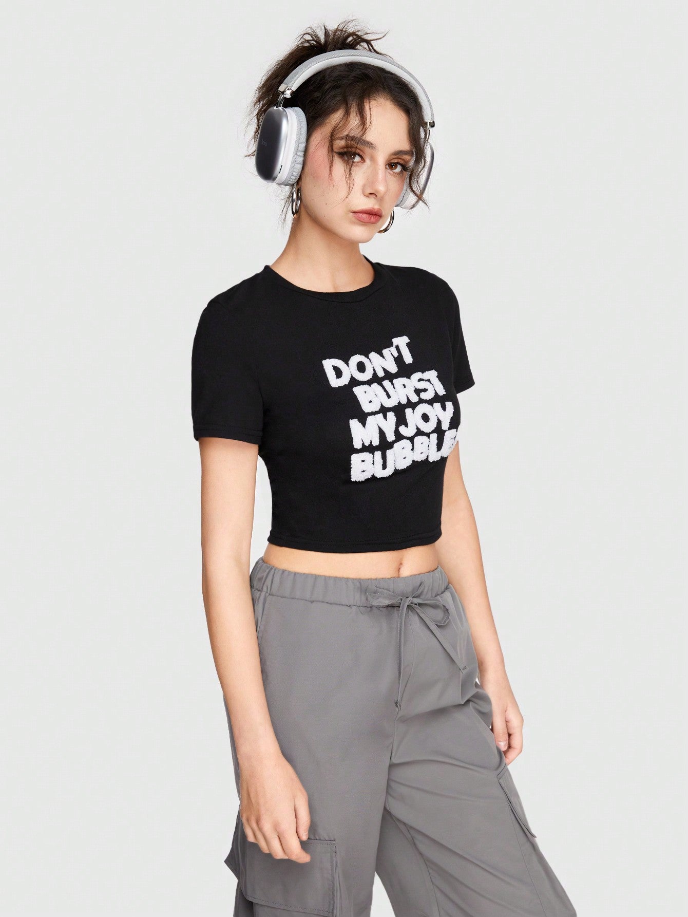 ROMWE Grunge Punk Camiseta Corta De Manga Corta Con Estampado De Slogan