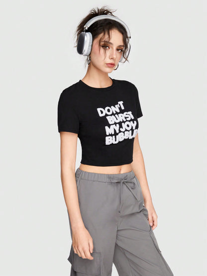 ROMWE Grunge Punk Camiseta Corta De Manga Corta Con Estampado De Slogan
