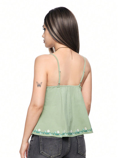 ROMWE Fairycore Top sin mangas de mujer con bordado floral estilo "Fairycore"