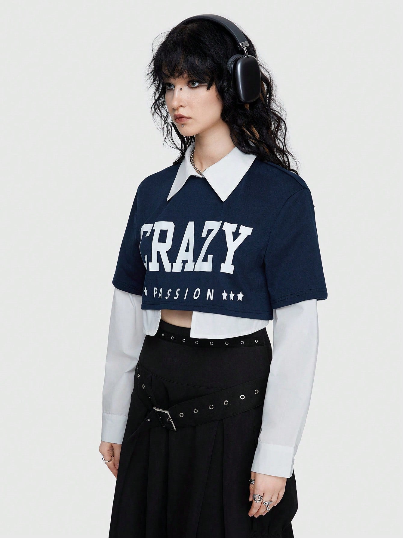 ROMWE Street Life Sudadera Corta Para Mujer En Estilo Americano De Moda Callejera 2 En 1