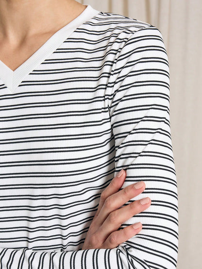 AiiRZ Camiseta de manga larga con cuello en V a rayas