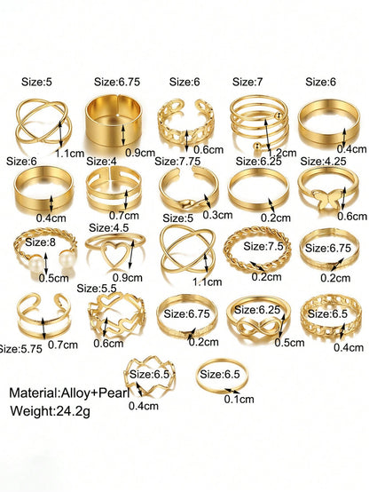 Set de 22 piezas de anillos multiarticulados con diseños de corazón y mariposa para niña