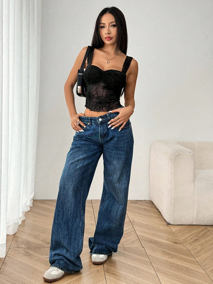 SHEIN EZwear Camiseta de tirantes con malla de telaraña, adecuada para Halloween, para mujeres