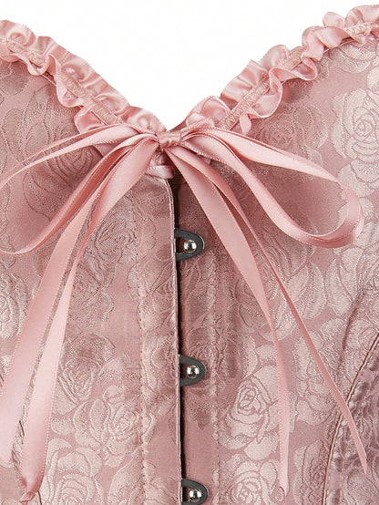 Corpiño de busto alto clásico, corsé sin tirantes con ajuste ceñido, ajustado con boning y ribete de volantes, adecuado para vestidos de gala, fiestas de disfraces y ropa exterior