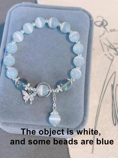 1 brazalete sencillo de piedra lunar gris y cristal natural de ojo de gato con cuentas, accesorios versátiles y elegantes para chicas